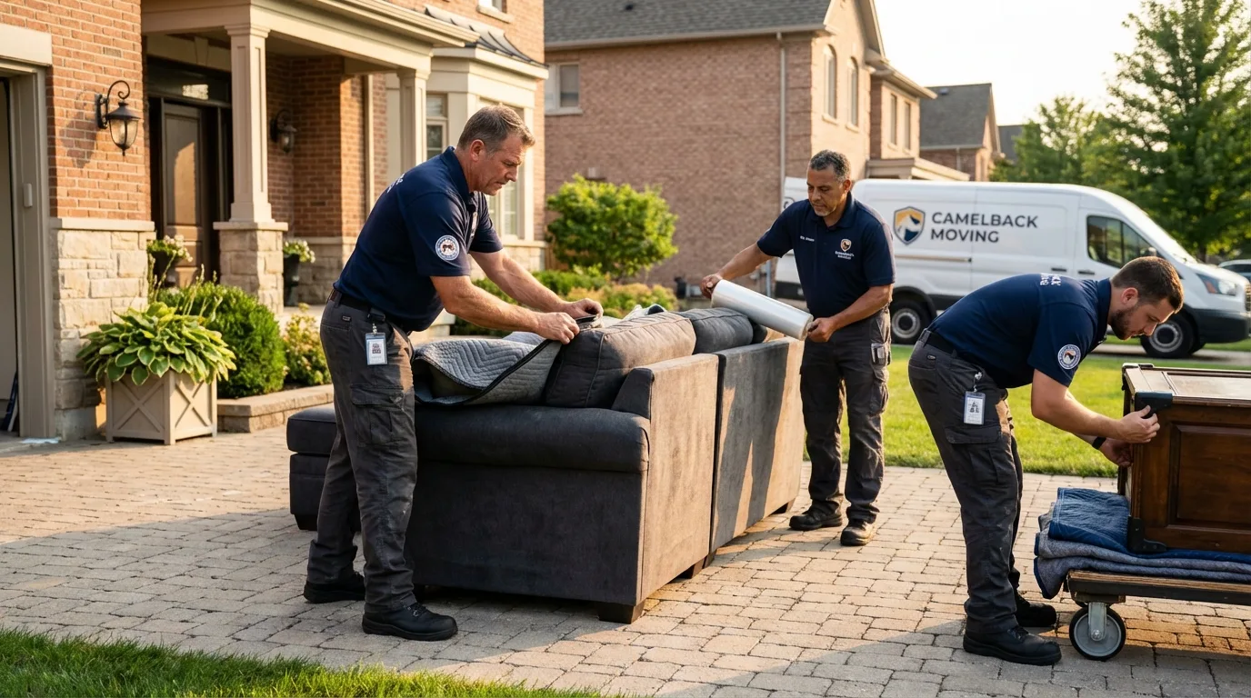 Large estate moving crew wrapping furniture in Lewiston, NY